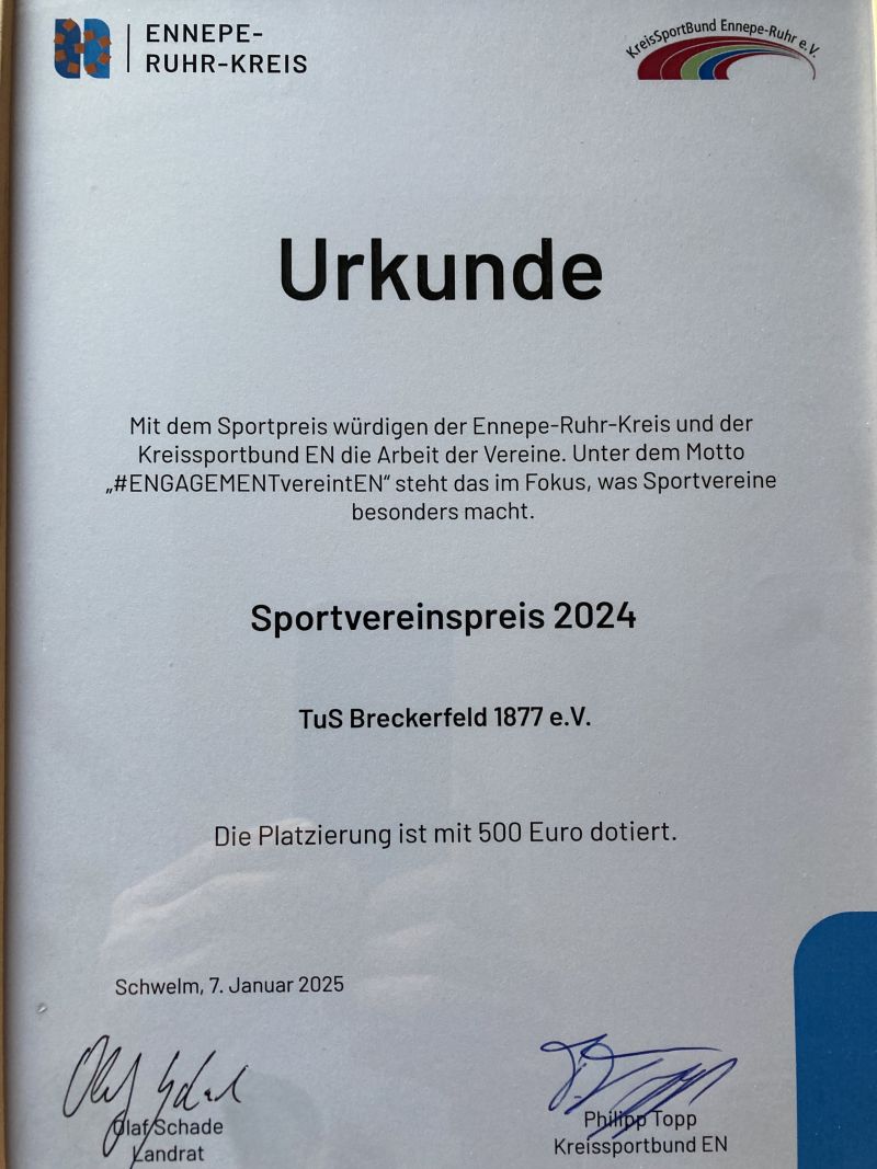 Urkunde Sportvereinspreis