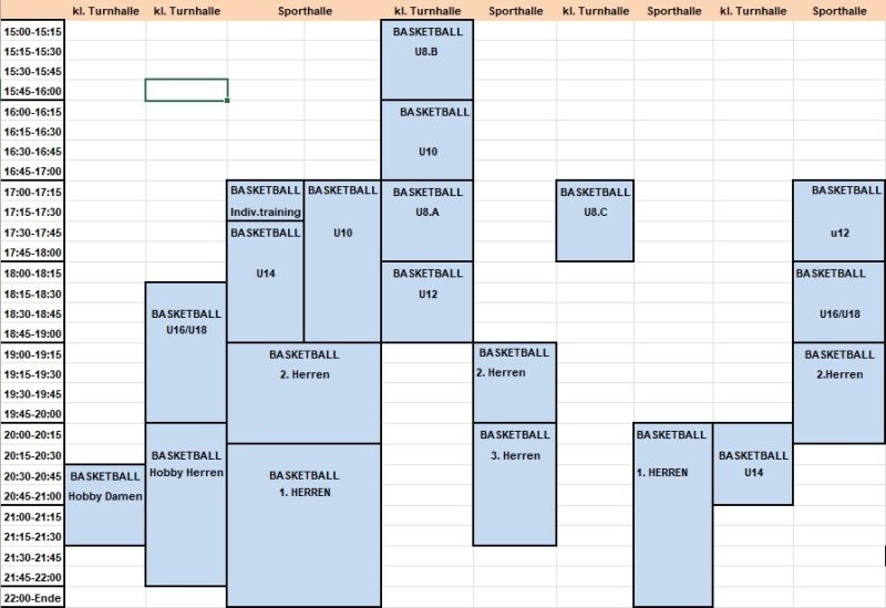 Trainingszeiten übersicht Ecxel