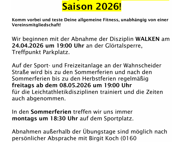 Sportabzeichen Start 2026